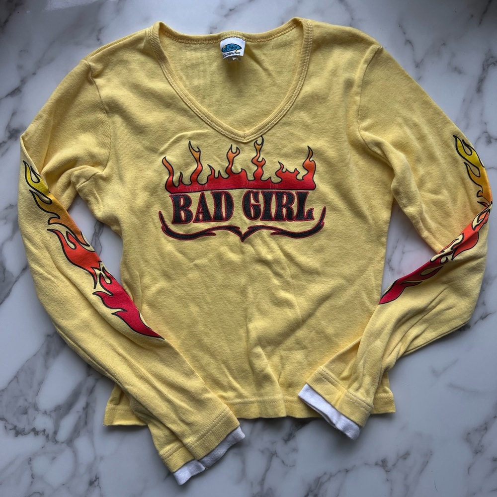 Vintage Y2K Medium Bad Girl Flames Long Sleeve
